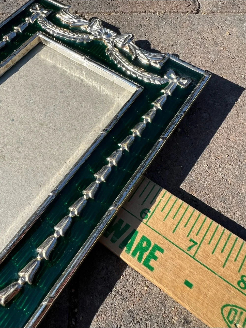 Vintage 1989 Mann Green Enamel Picture Frame, Fabergé Style Silver Tone 3x5”